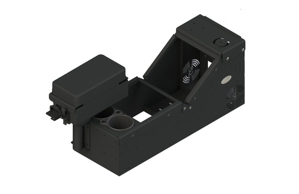 7170-0579-02 - KIT - Universal Sloped Front Console with Cup Holder and Printer Armrest; Includes 3 faceplates and 3 filler panels.