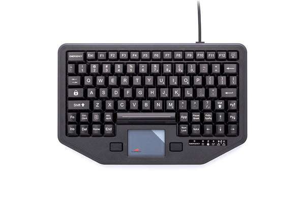 7300-0082 - Full Travel Keyboard with Attachment Versatility.  12 Function Keys,  88-Key Functionality,  Integrated Backlighting,  Integrated Touchpad,  Mobile Mounting Holes,  One-Touch Emergency Key.