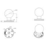 RAM Large Round Plate with 6-Hole Pattern and Ball - E Size - RAM-E-202U-SYM1